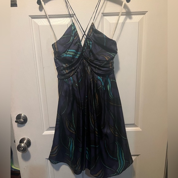 V neck Haven silk spaghettini strap cocktail dress - Picture 2 of 10